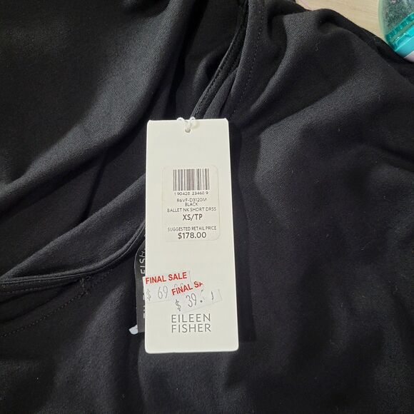 Eileen Fisher Short Shift Dress Black Size XS Cap Sleeve Ballet Neck LBD New - Picture 14 of 16